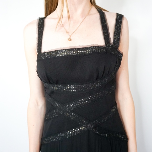 BCBGMaxAzria Sequin Ruffled Black Silk Gown NWT - Picture 7 of 8